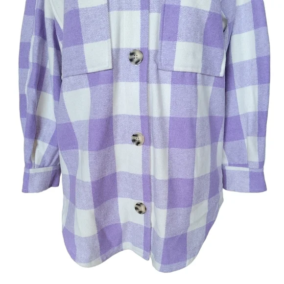 Primark Purple & White Buffalo Plaid Check Jacket Women's Size Small - Picture 6 of 10